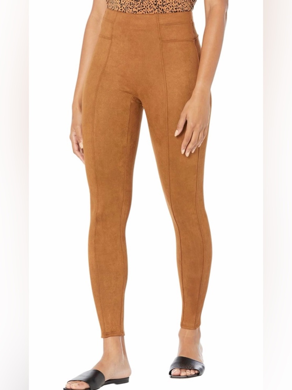 SPANX Suede-Look High-Waist Leggings in Camel